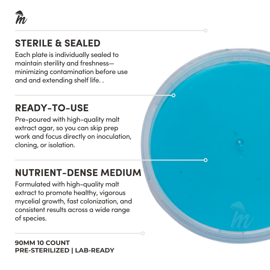 Pre-Poured Malt Extract Agar Plates | Sterile - 10 Count | Available in 100mm Dishes