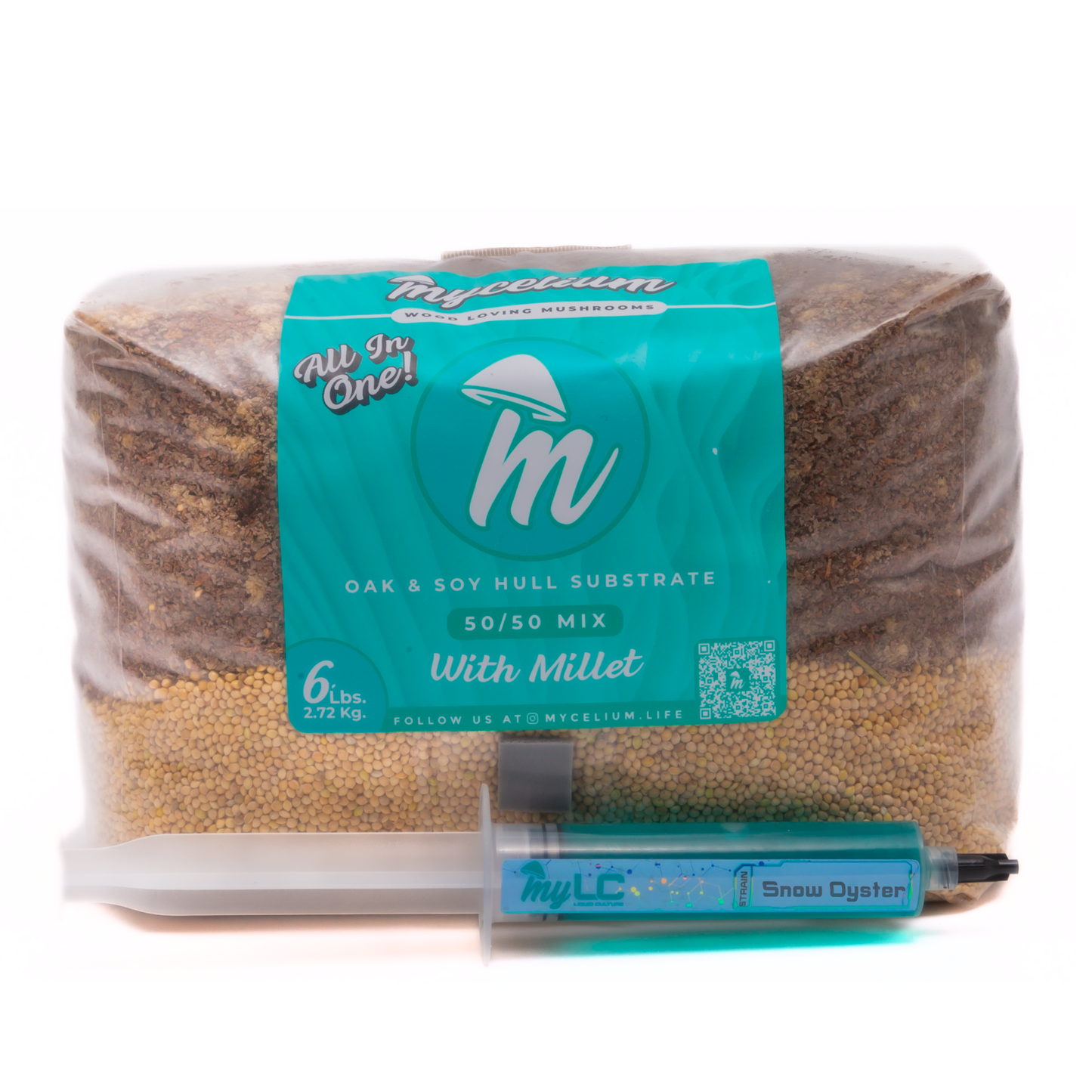 Snow Oyster Mushroom Grow Kit - Oak & Soy Hull with Millet Grain