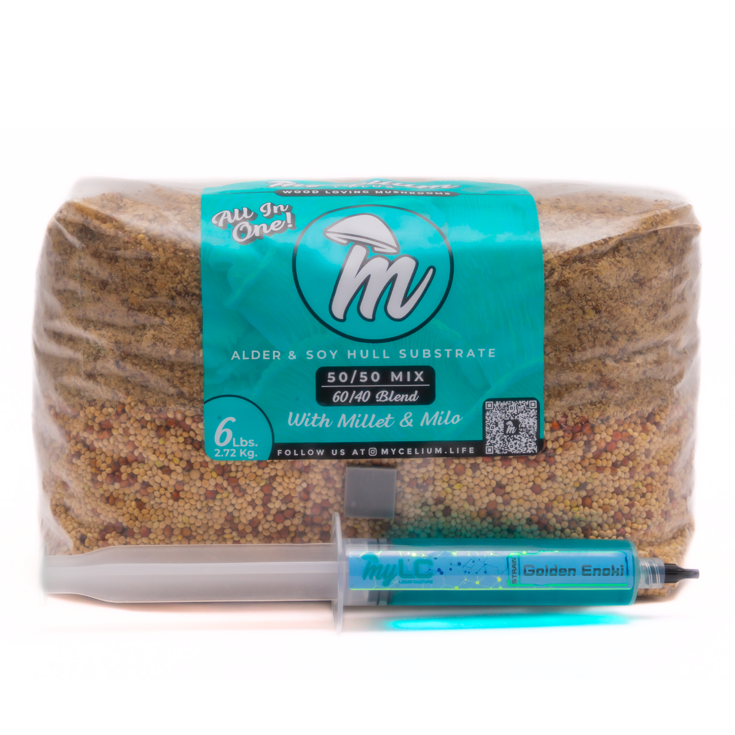 Golden Enoki Mushroom Grow Kit - Alder & Soy Hull with Millet/Milo
