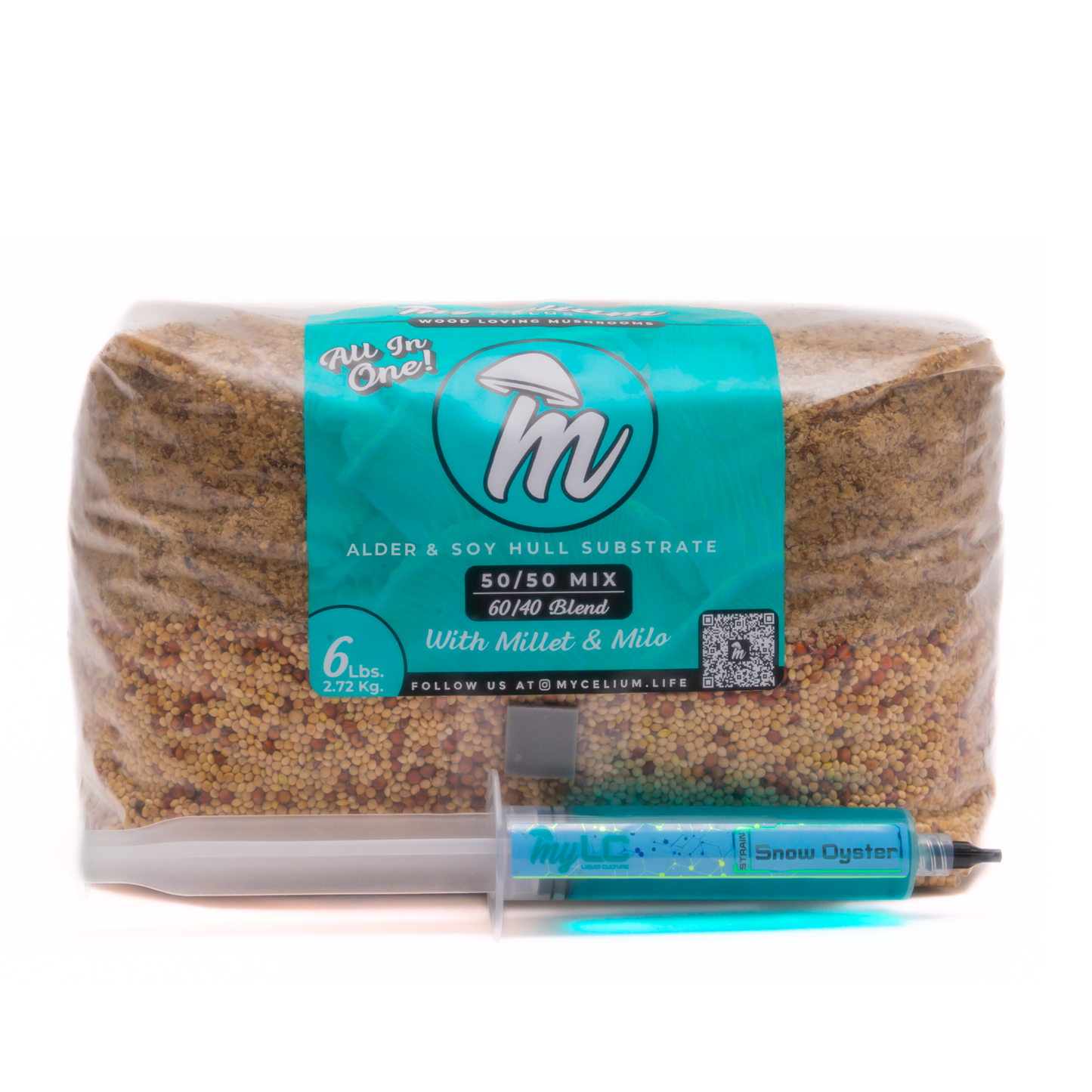 Snow Oyster Mushroom Grow Kit - Alder & Soy Hull with Millet/Milo