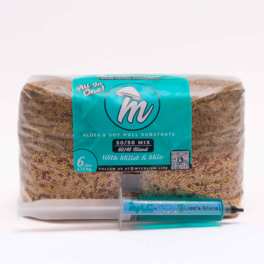 Lion's Mane Mushroom Grow Kit - Alder & Soy Hull with Mycelium+ Millet & Milo Grain