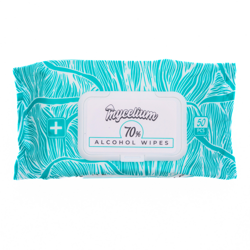 
                      
                        Mycelium 70% Isopropyl Alcohol Wipes – Soft Pack (50 Count)
                      
                    