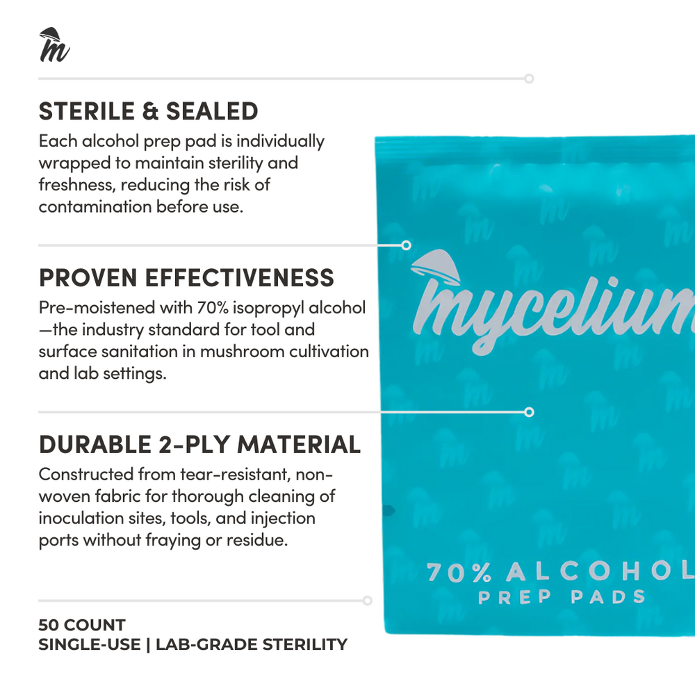 
                      
                        Mycelium 70% Isopropyl Alcohol Prep Pads - 50ct Box
                      
                    